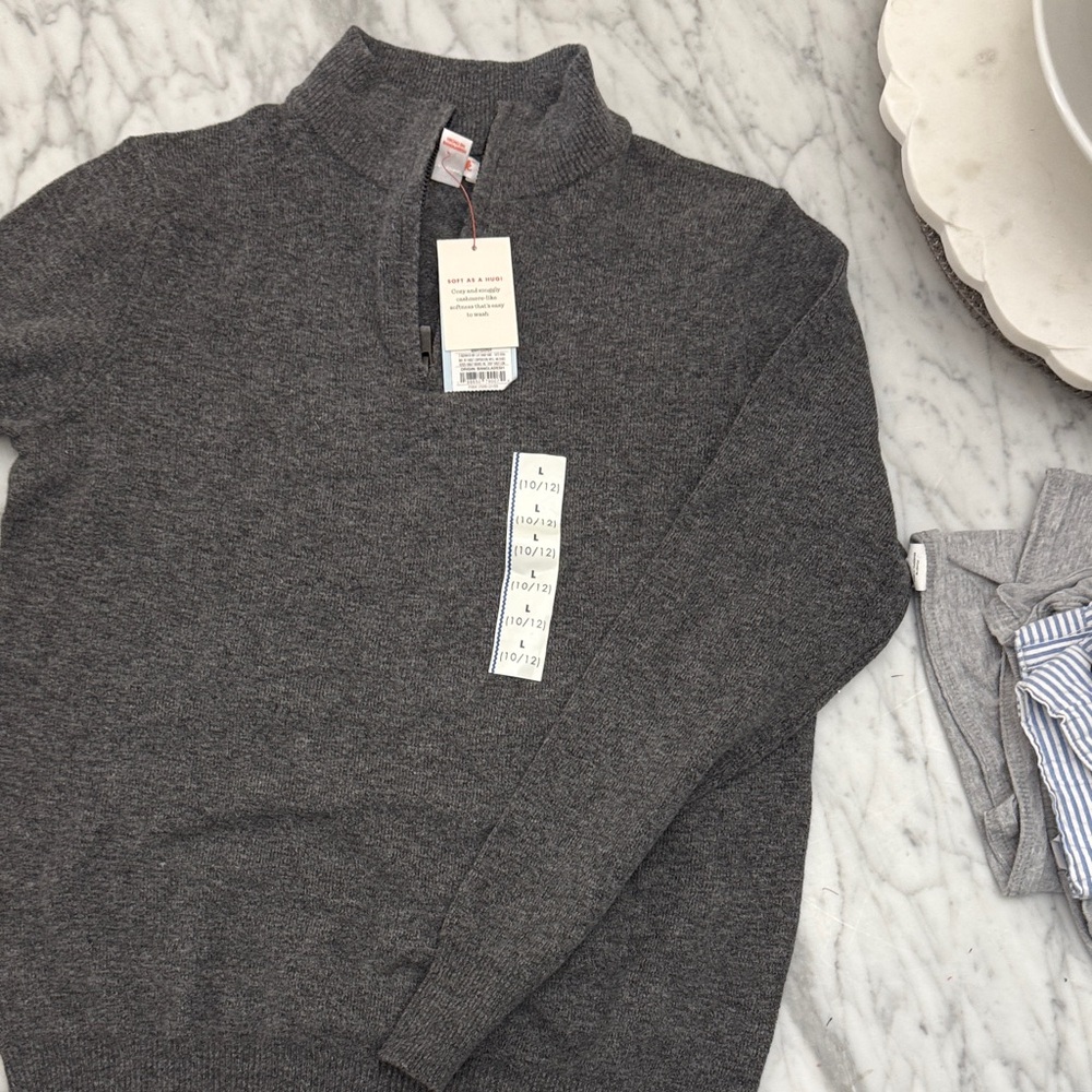 NWT Charcoal Quarter-Zip Sweater - SoftestKnit! Cat&Jack size 10-12 large